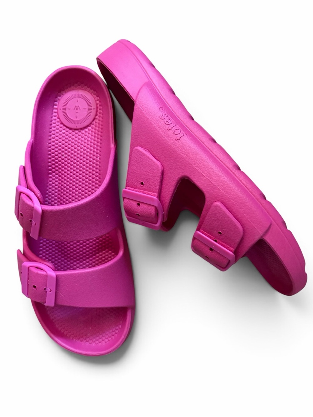 totes Bright Pink Dual-Buckle Kids Slide Sandals